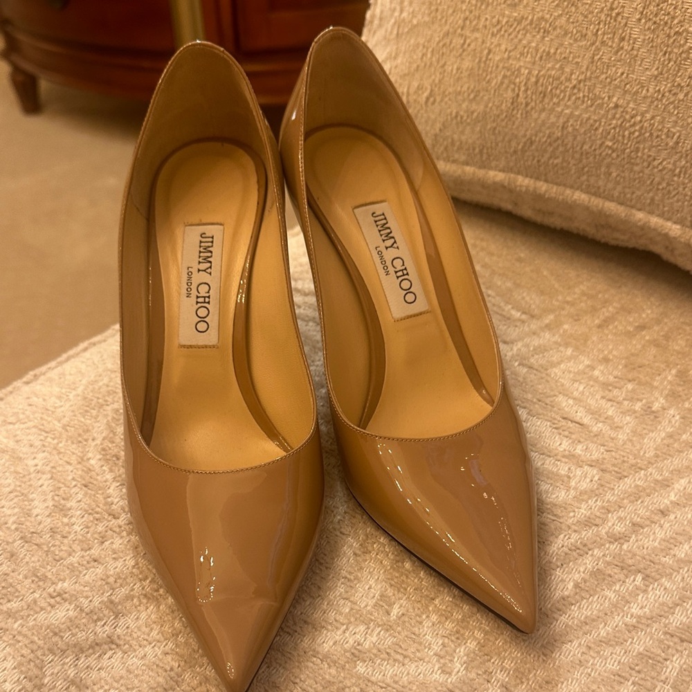 Jimmy Choo Tan Patent Leather Heels